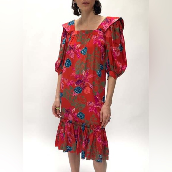 Authentic Vintage Emanuel Ungaro Red Floral Banshee Styled Midi Dress